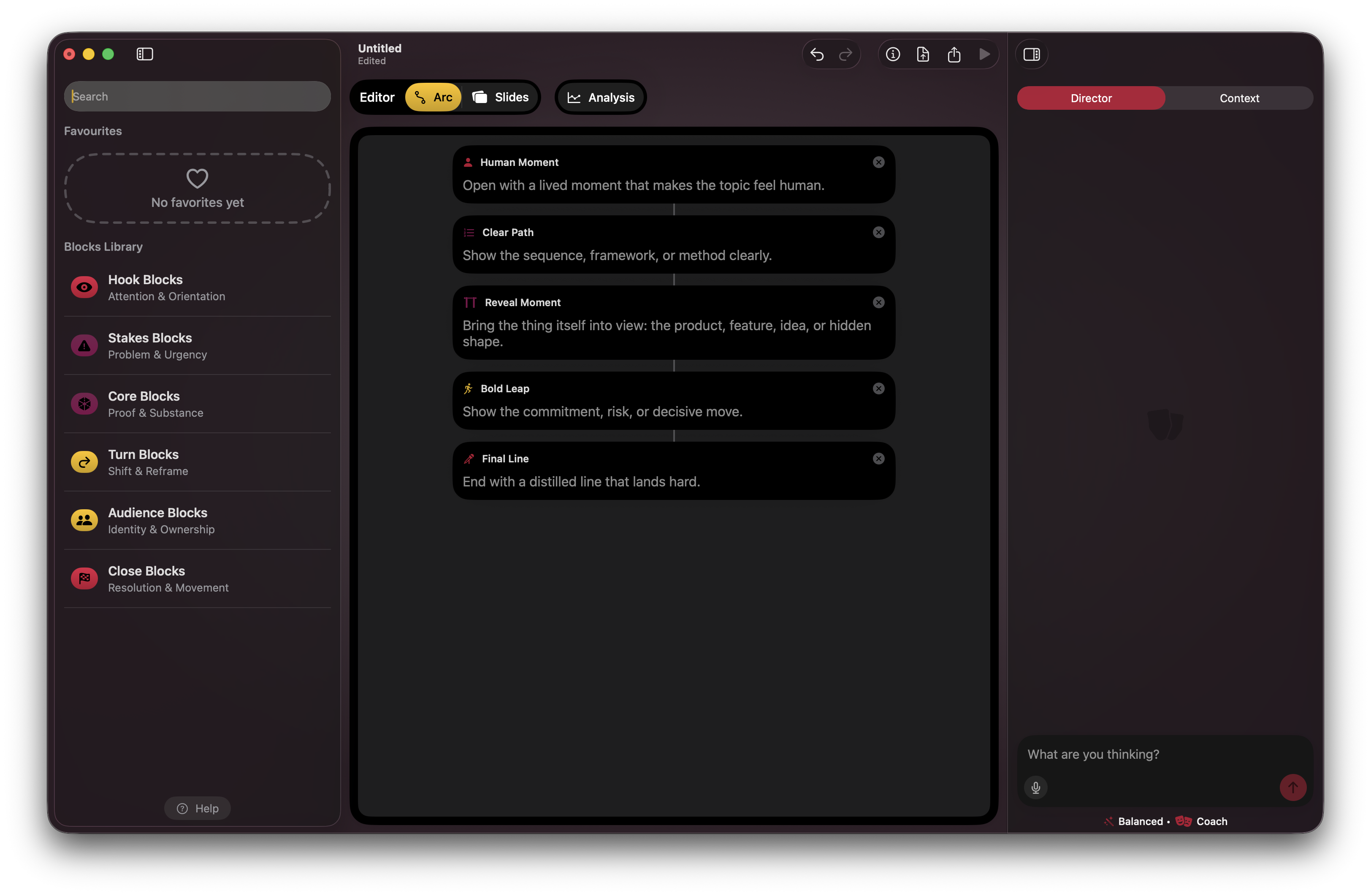 Lantr — narrative arc canvas
