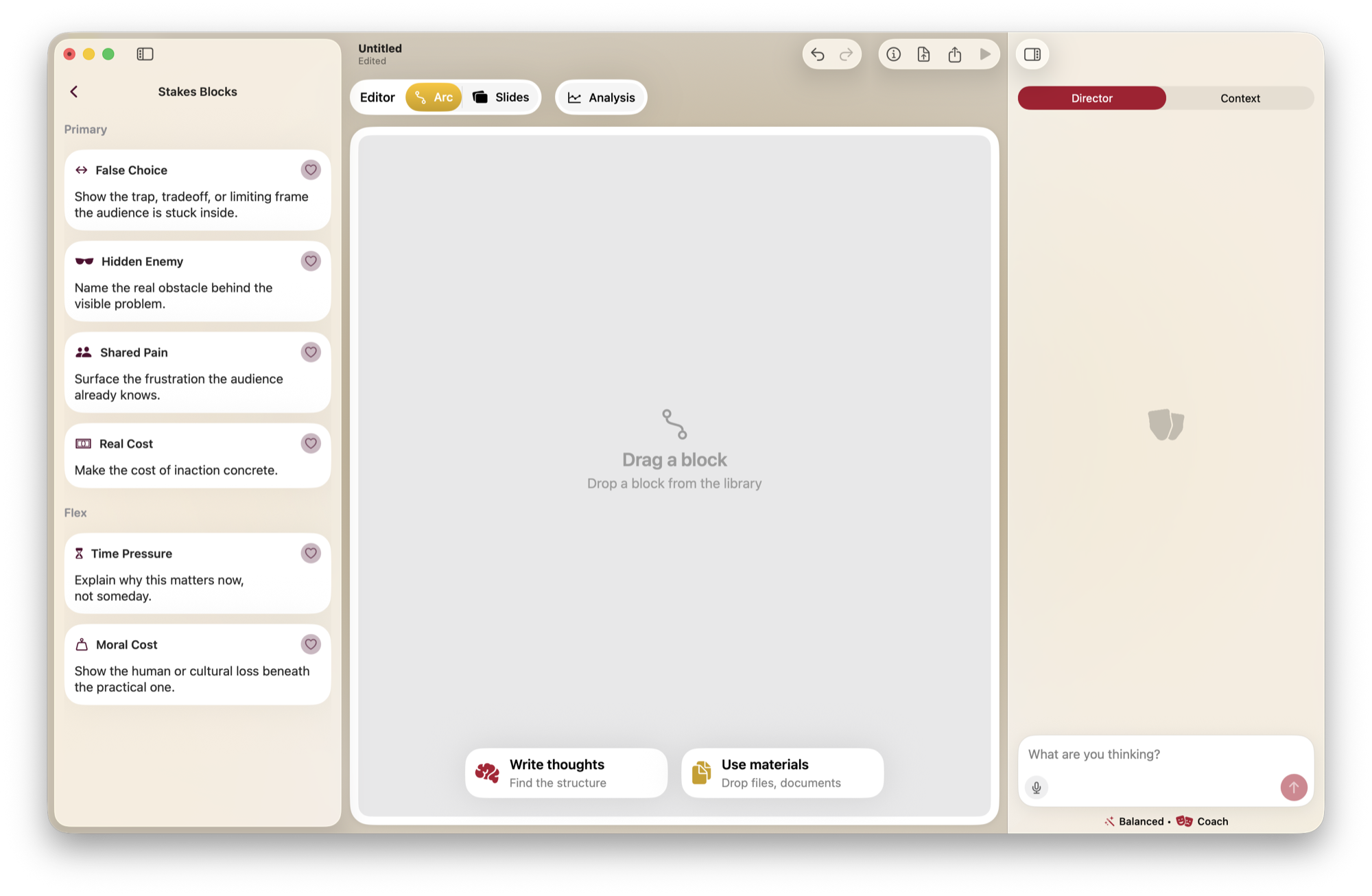 Lantr — the manual path: drag a block from the library